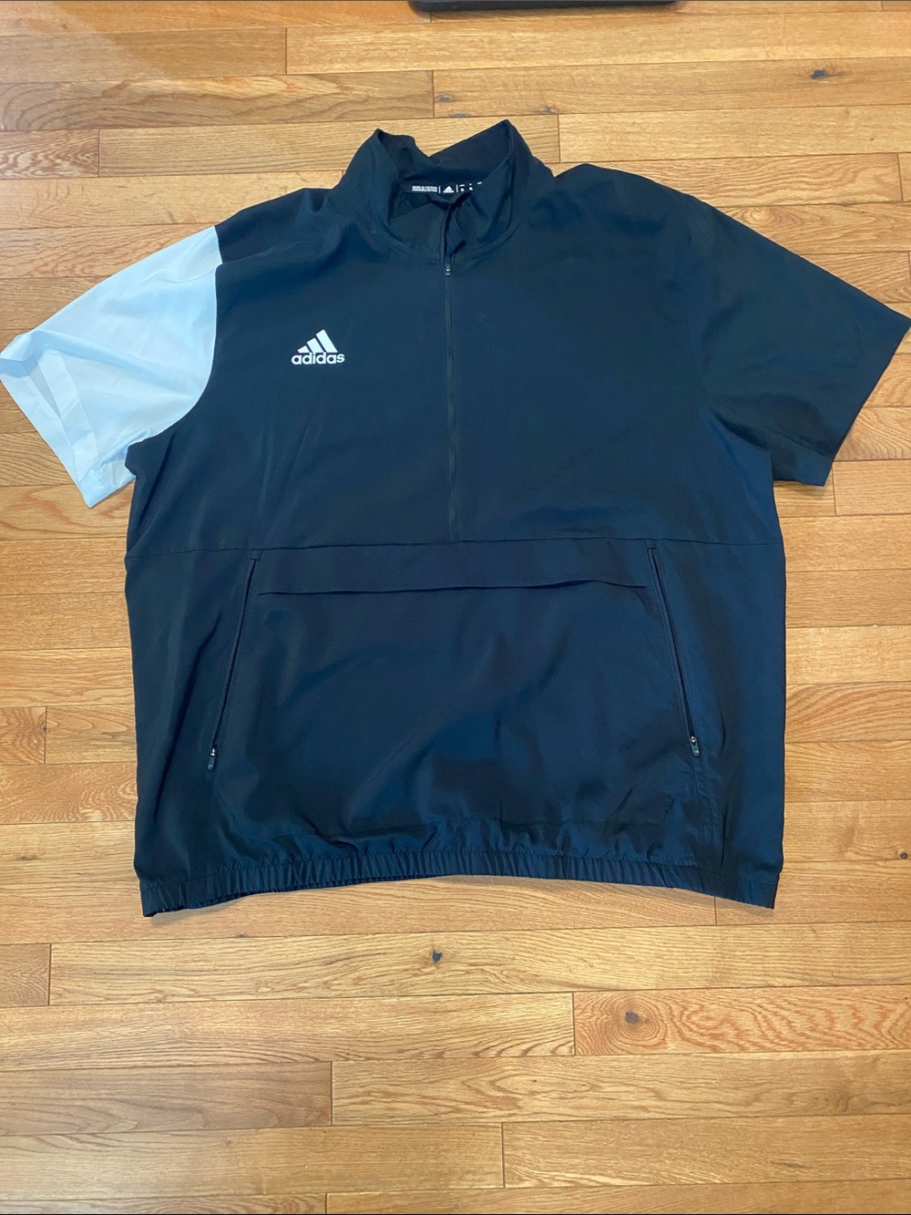 adidas Black Performance Short-Sleeve Pullover Jacket with White Sleeve